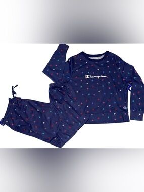 CHAMPION TWO PIECE LONG SLEEVE PAJAMA SET WOMEN SLEEPWEAR BLUE COLOR SIZE MEDIUM